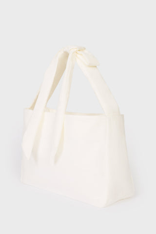 Corduroy Bow Tote Bag in Ivory