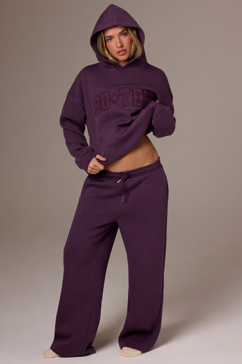 Brushed Jersey Wide-Leg Joggers in Plum
