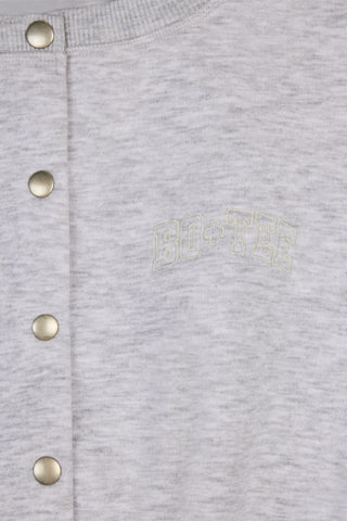 Premium Brushed Jersey Button-Up Cropped Cardigan in Grey Marl