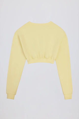 Premium Brushed Jersey Button-Up Cropped Cardigan in Soft Yellow