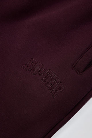 Brushed Cotton Jersey Mid-Rise Relaxed Joggers in Burgundy