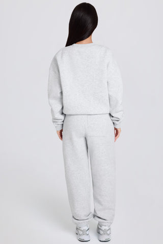 Brushed Cotton Jersey Mid-Rise Relaxed Joggers in Grey Marl