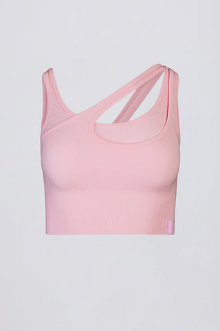 Seamless Soft Rib Asymmetric Sports Bra in Powder Pink