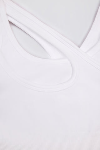 Seamless Soft Rib Asymmetric Sports Bra in White