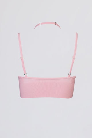 Seamless Soft Rib Crossover Sports Bra in Powder Pink
