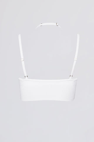 Seamless Soft Rib Crossover Sports Bra in White