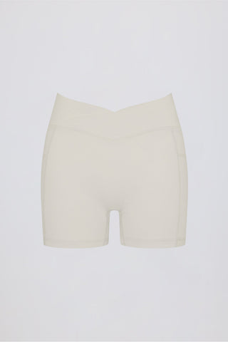 Soft Active Pocket V-Waist Mini Shorts in Cream