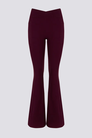 Soft Active V-Waist Pocket Flared Leggings in Burgundy