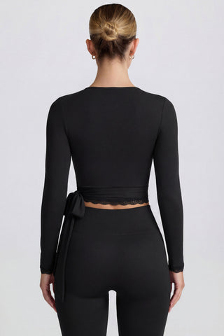 Soft Jersey Wrap Top in Black