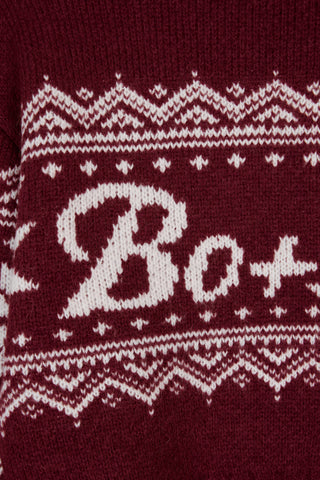 Jacquard-Knit Cropped Jumper in Crimson Red