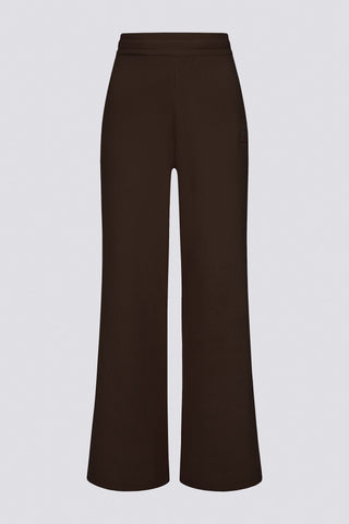 Ribbed Knit Wide-Leg Joggers in Pecan
