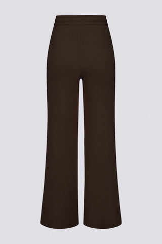 Ribbed Knit Wide-Leg Joggers in Pecan
