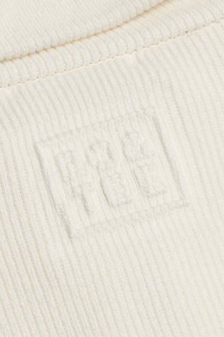 Ribbed Knit Zip-Up Cropped Sweatshirt in Ivory