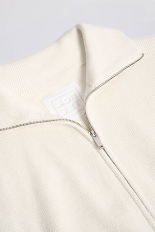 Ribbed Knit Zip-Up Cropped Sweatshirt in Ivory