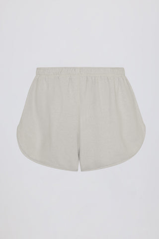 Button-Detail Mid-Rise Shorts in Light Grey
