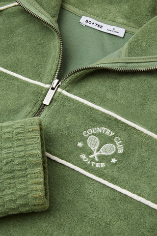 Terry Towelling Zip-Up Cropped Sweatshirt in Green