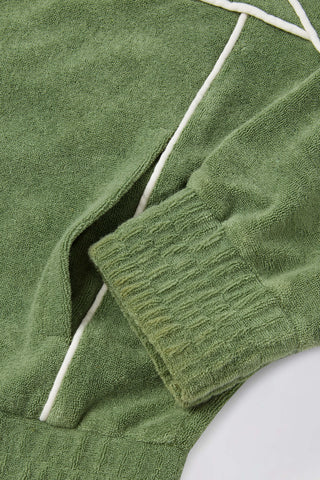 Terry Towelling Zip-Up Cropped Sweatshirt in Green