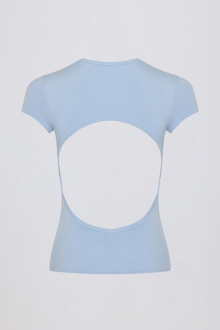 Cut-Out Longline T-Shirt in Sky