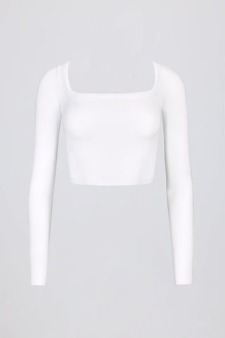 Seamless Soft Rib Cut-Out Crop Top in White