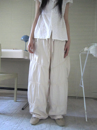 Vintage Wide Leg Trousers With Adjustable Waist Tie