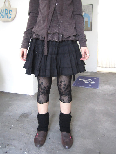 Vintage Black Lace Trim A Line Skirt With Elastic Waist