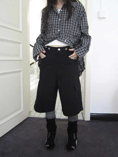 Retro High Waisted Cargo Capri Pants With Oversized Pockets
