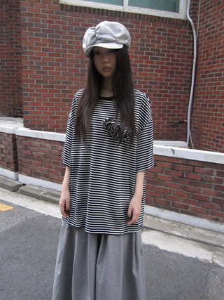 Striped Color-Block Floral Print Short Sleeve Tee
