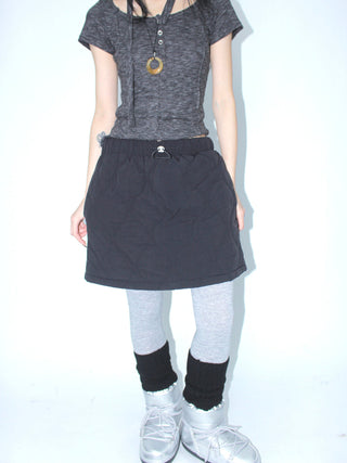 Vintage Quilted A Line Mini Skirt with Elastic Waist