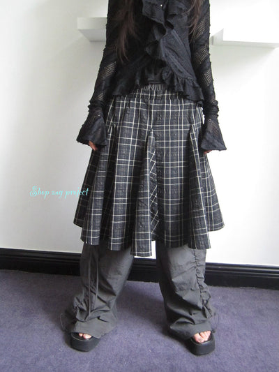 Vintage Plaid Pleated Midi Skirt