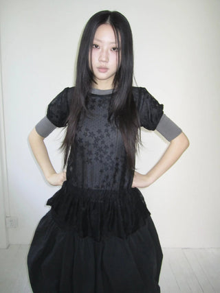 Star Print Lace Top With Drawstring Waist