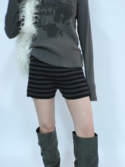 Retro Stripe Knit High Waist Stretch Shorts