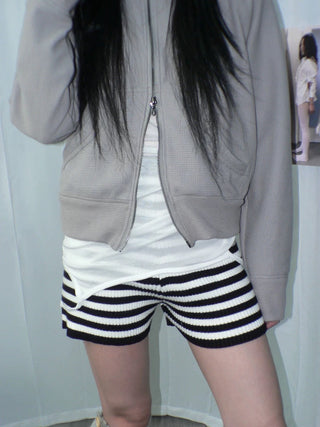 Retro Stripe Knit High Waist Stretch Shorts