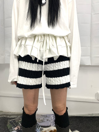Textured Stripe Knit Shorts Women Stretch Slim Fit Color Block