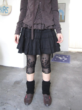 Vintage Black Lace Trim A Line Skirt With Elastic Waist