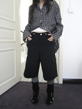 Retro High Waisted Cargo Capri Pants With Oversized Pockets
