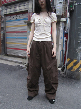 Vintage Washed Pleated Pocket Cargo Pants