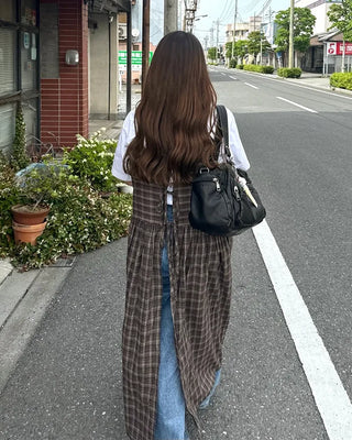 Ribbon check long dress