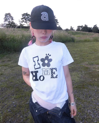 Multi-dot flower lettering half T-shirt