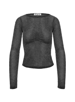 Crystal Clear Long Sleeve Mesh Top Black  Silver