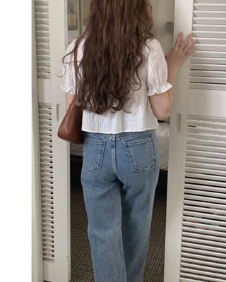 French square collar lace white shirt top