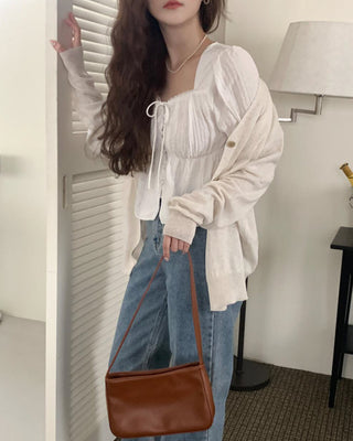 French square collar lace white shirt top