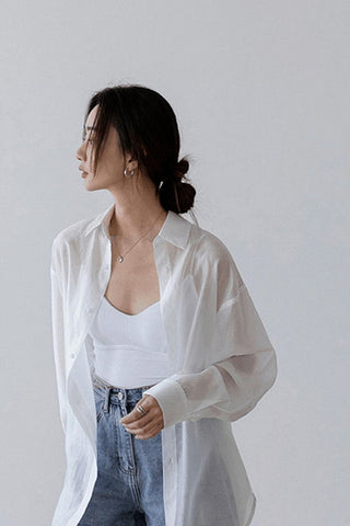 Tencel Sun Shirt with Back Slit Chiffon Shirt