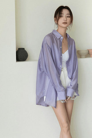 Tencel Sun Shirt with Back Slit Chiffon Shirt