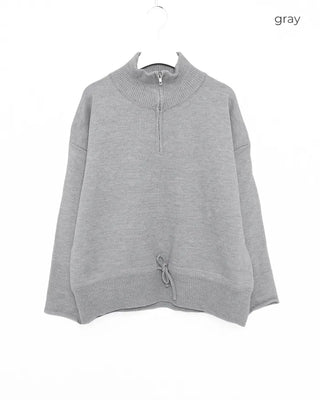 High-neck half-zip waist string sweater