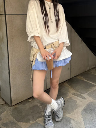 stripe pumpkin shorts