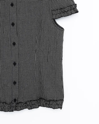Puff frill sleeve checkered seersucker shirt