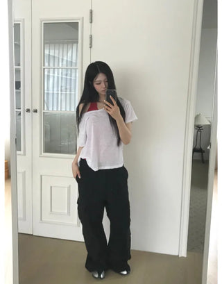 [4 colors] V-neck cool knit