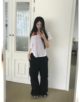 [4 colors] V-neck cool knit