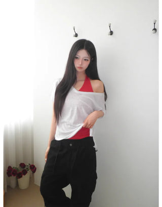 [4 colors] V-neck cool knit