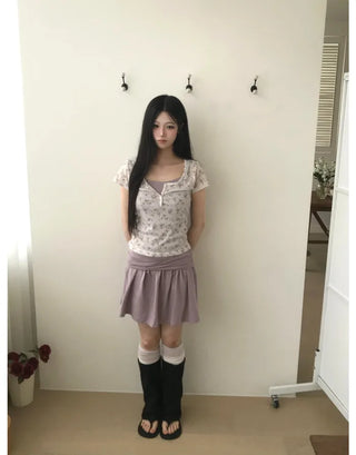 [3 colors] Mesh Flower T-shirt